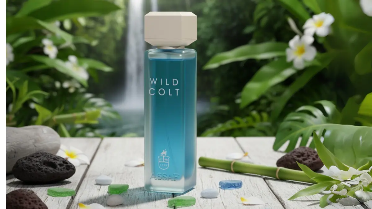 Wild Colt perfume 200ml bottle on dark textured surface.