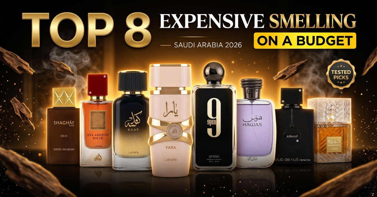Top 8 expensive smelling perfumes on budget for Saudi Arabia 2026 — flat lay product photo